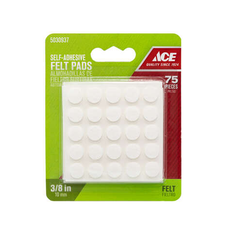 Ace Felt Self Adhesive Protective Pad White Round 3/8 in. W 75 pk