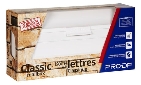 Pro-Df AL360B Standard Mailbox, 500 cu-in, Aluminum, Powder-Coated, White, 16 in W, 4 in D, 13 in H