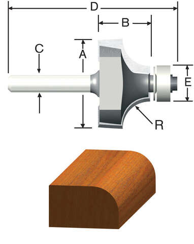 Vermont American 1-1/8 in. D X 5/16 in. X 2-1/4 in. L Carbide Tipped Round Over Router Bit