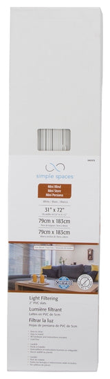 Simple Spaces FWMB-28 Blind, 72 in L, 31 in W, Faux Wood, White, Pack of 2