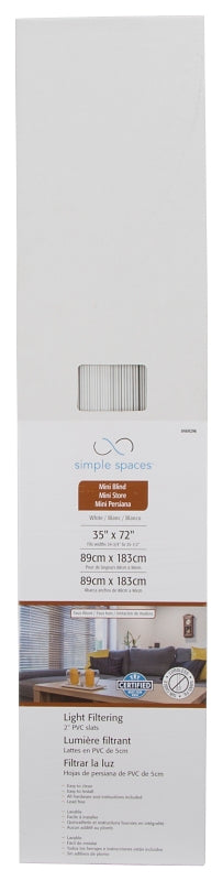 Simple Spaces FWMB-31 Blind, 72 in L, 35 in W, Faux Wood, White, Pack of 2