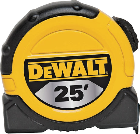 DeWALT DWHT36107 Tape Measure, 25 ft L Blade, 1-1/8 in W Blade, Steel Blade, ABS Case, Black/Yellow Case