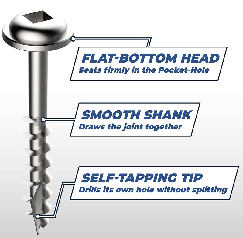 Kreg SML-C1 - 100 Screw, 1 in L, Coarse Thread, Maxi-Loc Head, Square Drive, Self-Drilling Point, Steel, Zinc, 100 PK