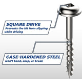 Kreg SML-C1 - 100 Screw, 1 in L, Coarse Thread, Maxi-Loc Head, Square Drive, Self-Drilling Point, Steel, Zinc, 100 PK