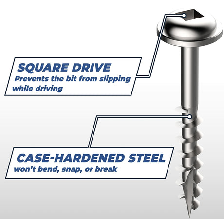 Kreg SML-C1 - 100 Screw, 1 in L, Coarse Thread, Maxi-Loc Head, Square Drive, Self-Drilling Point, Steel, Zinc, 100 PK