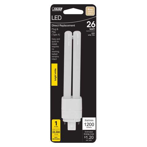 Feit PL GX24Q-3 4-Pin LED Tube Light Neutral White 26 Watt Equivalence 1 pk