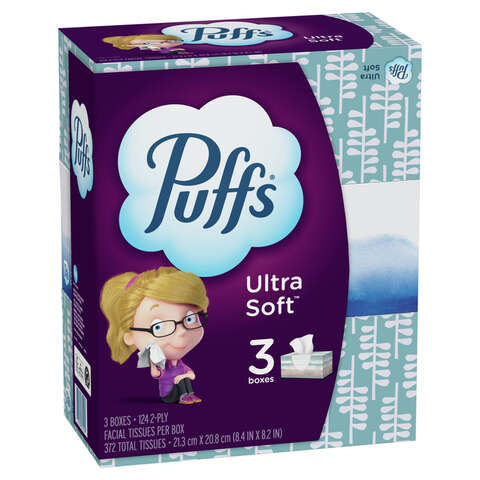 Puffs Ultra Soft 124 ct Facial Tissue, Pack of 8