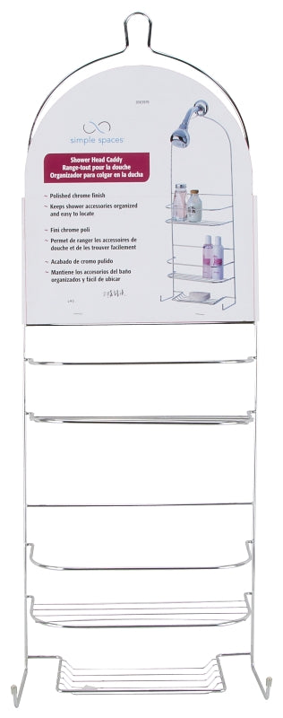 Simple Spaces SS-5786-CH-3L Shower Caddy, 3-Shelf, Steel, 10 in OAW, 27-3/4 in OAH, 4-1/4 in OAD, 10 lb