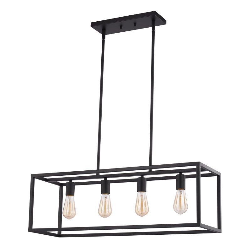 Boston Harbor LS10505 Farmhouse Chandelier, 120 V, 60 W, 1-Tier, 4-Lamp, Metal Fixture, Black Fixture, Matte Fixture