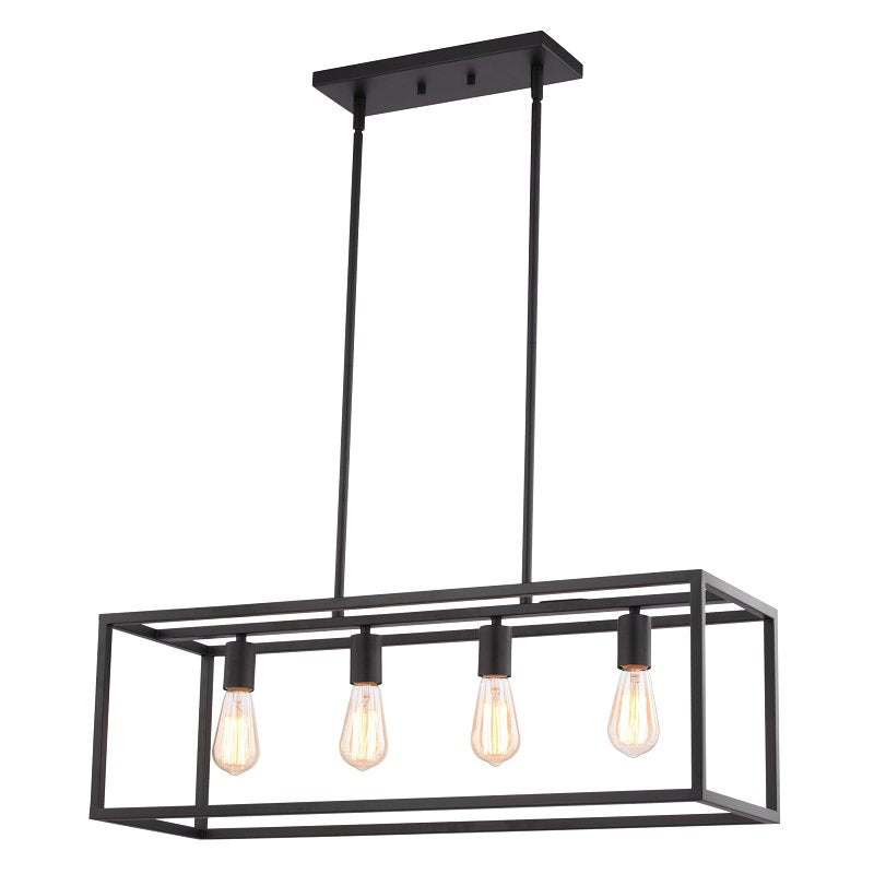 Boston Harbor LS10505 Farmhouse Chandelier, 120 V, 60 W, 1-Tier, 4-Lamp, Metal Fixture, Black Fixture, Matte Fixture