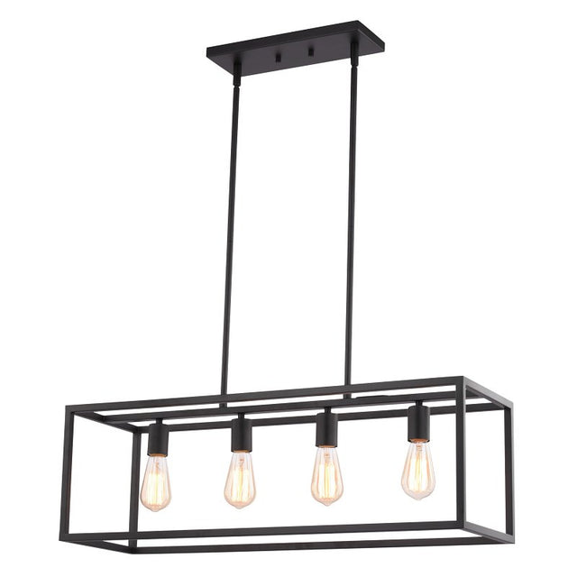 Boston Harbor LS10505 Farmhouse Chandelier, 120 V, 60 W, 1-Tier, 4-Lamp, Metal Fixture, Black Fixture, Matte Fixture