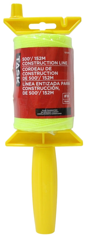 TASK T27210 Construction Line Reel, 500 ft L Line, Fluorescent Yellow Line