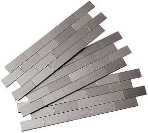 Aspect A9550 Wall Tile, Subway, 12 in L, 4 in W, 1/8 in Thick, Aluminum/Polymer, Brushed Stainless Steel, Pack of 5