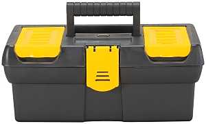 STANLEY STST13011 Tool Box with Tote Tray, 1.1 gal, Plastic, Black/Yellow, 4-Compartment