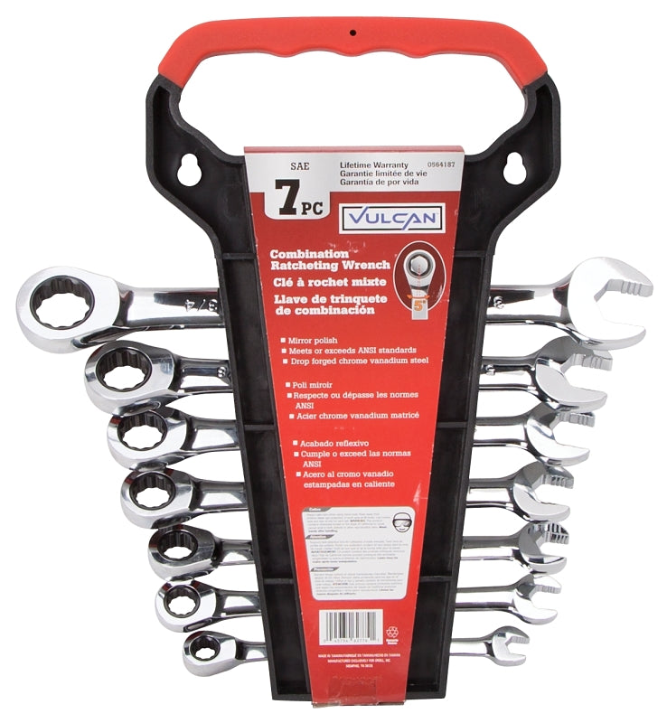 Vulcan PG7I Wrench Set, 7-Piece, Chrome Vanadium Steel, Mirror Polish, Silver, Specifications: SAE Measurement