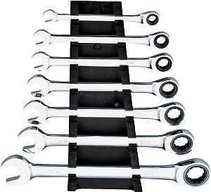 Vulcan PG7I Wrench Set, 7-Piece, Chrome Vanadium Steel, Mirror Polish, Silver, Specifications: SAE Measurement