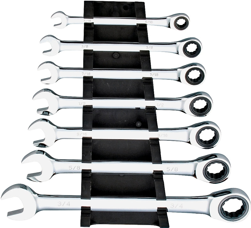 Vulcan PG7I Wrench Set, 7-Piece, Chrome Vanadium Steel, Mirror Polish, Silver, Specifications: SAE Measurement