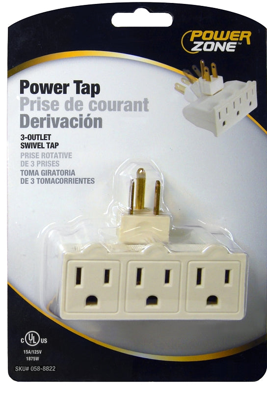 PowerZone OR101100 Outlet Adapter, 125 V, 3-Outlet, White