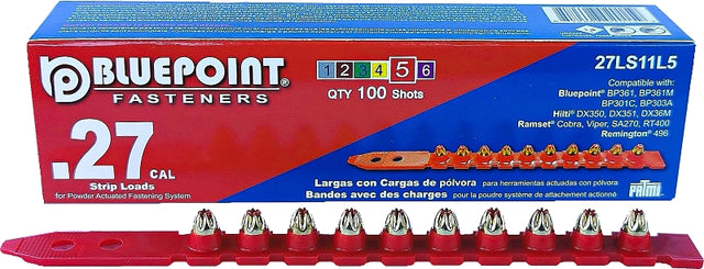 Blue Point Fasteners 27LS11L5 Low Velocity Load, 0.27 Caliber, Power Level: #5, Red Code, 6.8 mm Dia, 11 mm L, Pack of 10