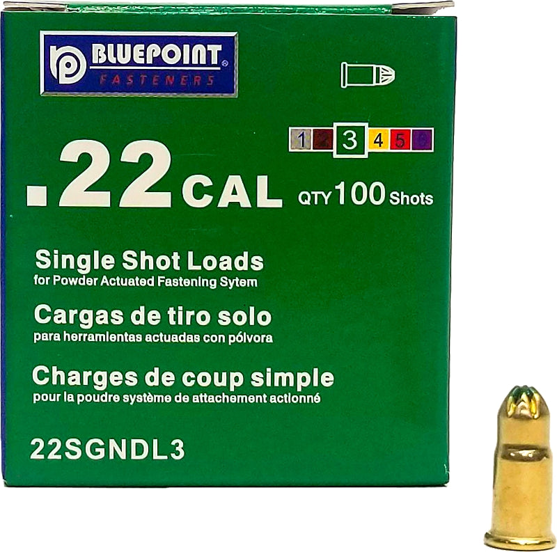Blue Point Fasteners 22SGNDL3P Powder Load, 0.22 Caliber, Power Level: 3, Green Code, 5.6 mm Dia, 16 mm L, Pack of 10