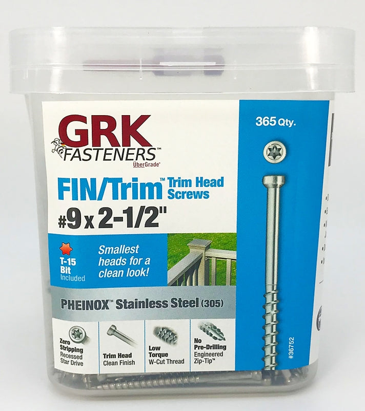 GRK Fasteners 36752 Screw, 2-1/2 in L, Trim Head, Stainless Steel
