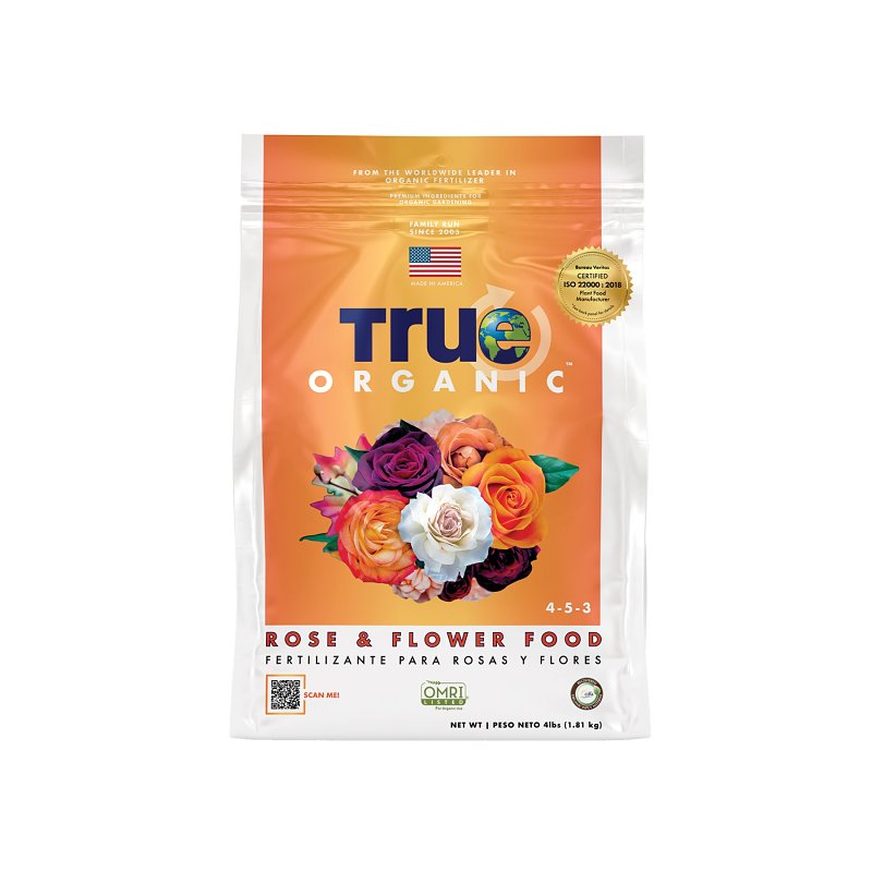 True ORGANIC R0013 Rose and Flower Food, 4 lb Bag, Granular, 4-5-3 N-P-K Ratio