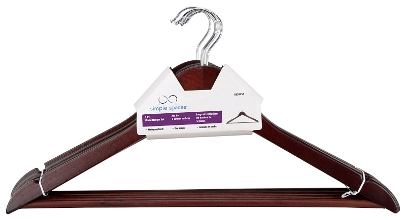 Simple Spaces HEA00040G Cloth Hanger Set, 6.6 lb Capacity, Steel/Wood, Mahogany