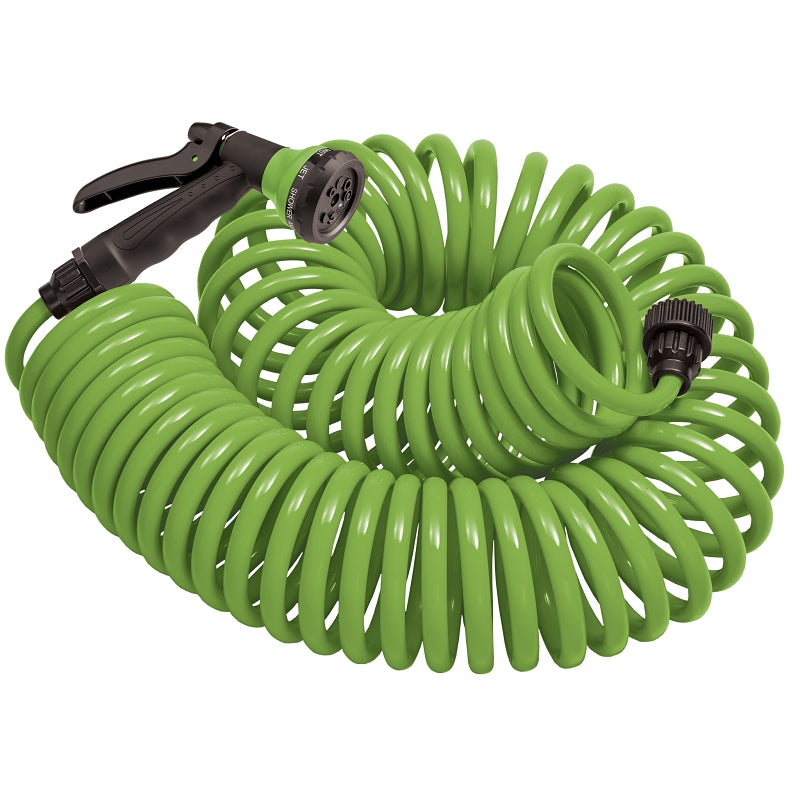 Orbit 27389 Coil Hose and Nozzle Set, 3/8 in, 50 ft L, Plastic, Green