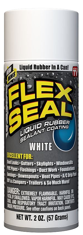 Flex Seal FSWHTMINI Rubberized Spray Coating, White, 2 oz, Aerosol Can