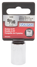 Vulcan MT6494496 Drive Socket, 9/16 in Socket, 3/8 in Drive, 6-Point, Chrome Vanadium Steel, Chrome