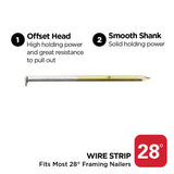 ProFIT 0629270 Framing Nail, 3 in L, 11 ga, Brite, Offset Round Head, Smooth Shank
