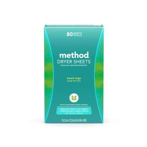 Method Beach Sage Scent Dryer Sheets Sheets 80 pk, Pack of 6