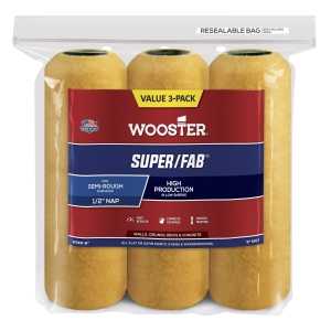 Wooster R740-9 Roller Cover, Gold/Yellow, 1/2 in Thick Nap, 9 in L, Fabric Cover, 3/PK