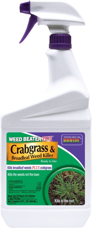 Weed Beater 065 Crabgrass and Broadleaf Weed Killer, Liquid, 1 qt Bottle