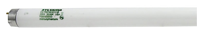 Sylvania 22363 Fluorescent Bulb, 25 W, T8 Lamp, G13 Medium Lamp Base, 2150 Lumens, 3000 K Color Temp, Warm White, Pack of 12