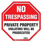 Hy-Ko OCT-110 Property Sign, Octagon, NO TRESPASSING PRIVATE PROPERTY VIOLATERS WILL BE PROSECUTED, Black/White Legend, Pack of 5