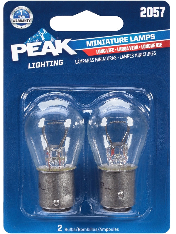Peak 2057LL-BPP Miniature Automotive Bulb, 400 Lumens, 12.8 V, 27 W, Bayonet, Clear, Incandescent Lamp