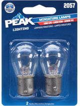 Peak 2057LL-BPP Miniature Automotive Bulb, 400 Lumens, 12.8 V, 27 W, Bayonet, Clear, Incandescent Lamp