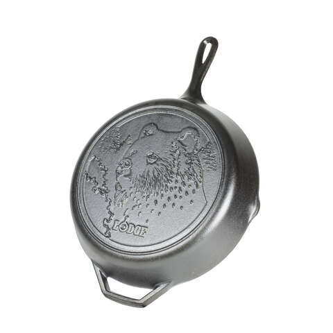 Lodge Wildlife Series-Brown Bear Cast Iron Skillet 12 in. Black