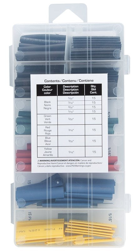 ProSource 60240 Heat Shrink Tubing Assortment, 5/32, 3/16, 9/32, 5/16 in Dia, 1-3/4 in L, Polyolefin