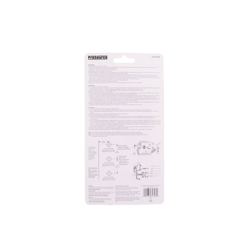 ProSource 47020-U-PS Pushbutton Latch, Zinc, Black, 5/8 to 1-1/2 in Thick Door, 5/8 in Backset, 5-7/8 in Lever/Knob