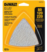 DEWALT DWASPTRI Sanding Paper, 3-3/4 in L, 80, 120, 220 Grit, Aluminum Oxide Abrasive