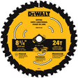 DEWALT DWA181424 Circular Saw Blade, 8-1/4 in Dia, 5/8 in Arbor, 24-Teeth, Tungsten Carbide Cutting Edge