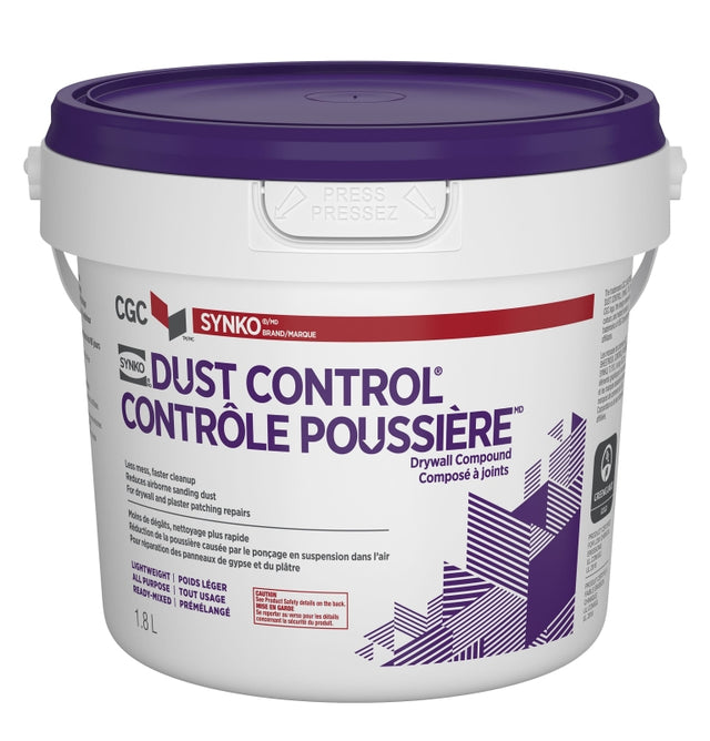 Synko Dust Control 330181 Drywall Compound, Paste, Off White, 1.8 L
