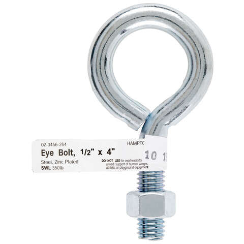 Hampton 1/2 in. X 4 in. L Zinc-Plated Steel Eyebolt Nut Included, Pack of 5