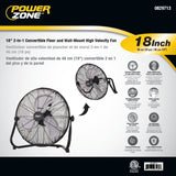 PowerZone LF-18 Floor Fan, 120 VAC, 18 in Dia Blade, 3-Blade, 3-Speed, 360 deg Rotating, Black