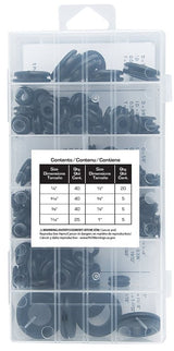 ProSource 61306 Plastic Grommet Assortment, PVC, Black, 1/4, 5/16, 3/8, 7/16, 1/2, 5/8, 7/8, 1 in Dia Panel Hole