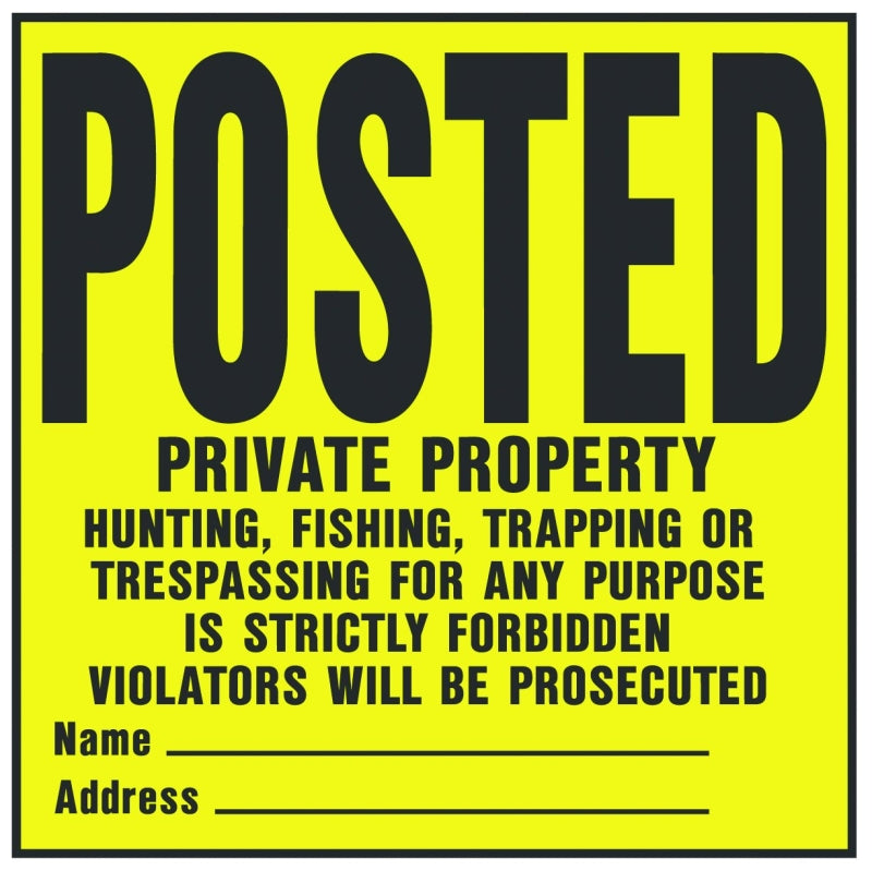Hy-Ko YP-1 Novelty Legal Sign, Square, Black Legend, Yellow Background, Plastic, 11 in W x 11 in H Dimensions, Pack of 20
