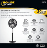 PowerZone FES50-T2 Pedestal Fan with Drum/Stand, 120 V, 1.25 A, 20 in Dia Blade, 3-Blade, Metal Blade, Black