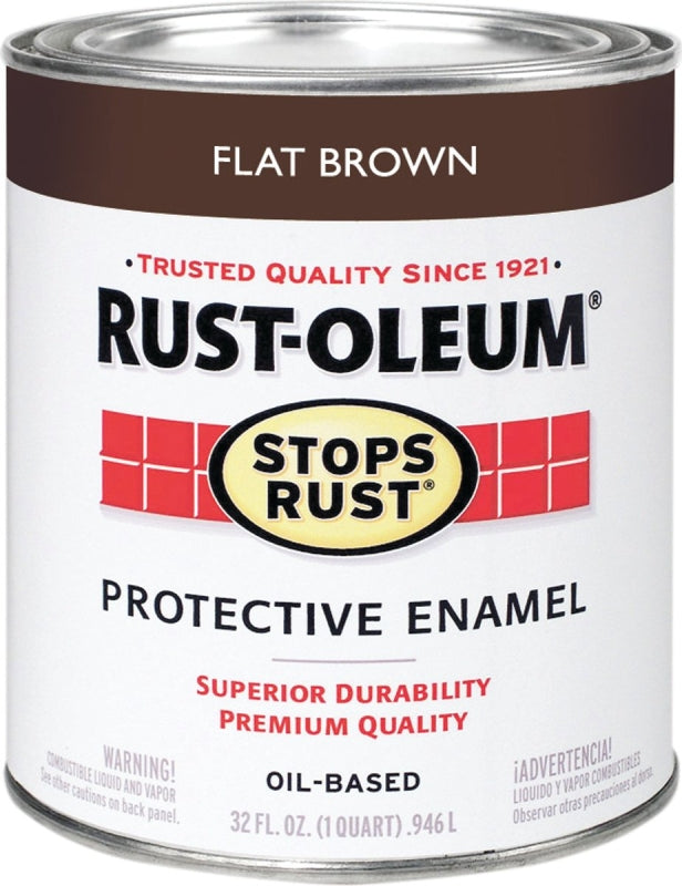 Stops Rust 239083 Enamel Paint, Oil Base, Flat Sheen, Brown, 1 qt, Can, 50 to 110 sq-ft/qt Coverage Area, Pack of 2